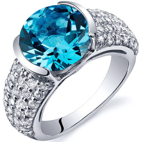 Rings for Her Sterling Silver Rings Round Blue Topaz CZ Engagement Rings Silver 